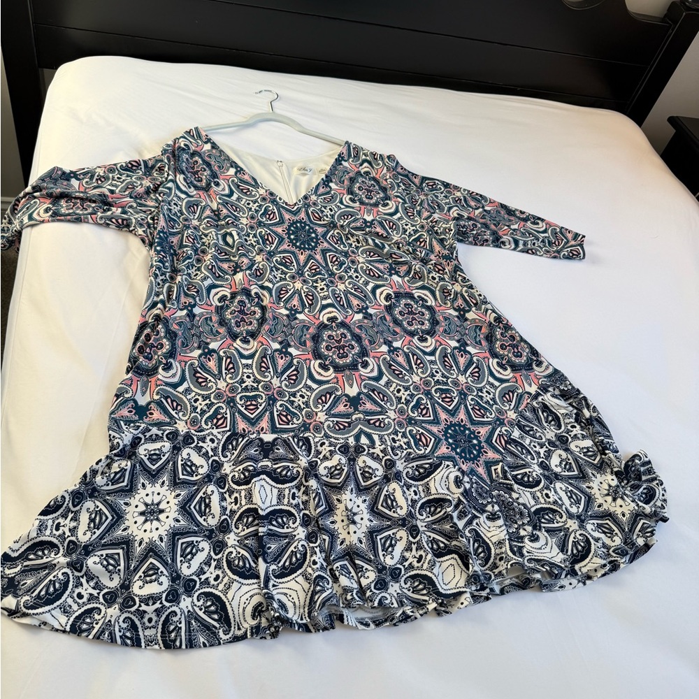 Eliza J Blue Pink Print Ruffled Dress